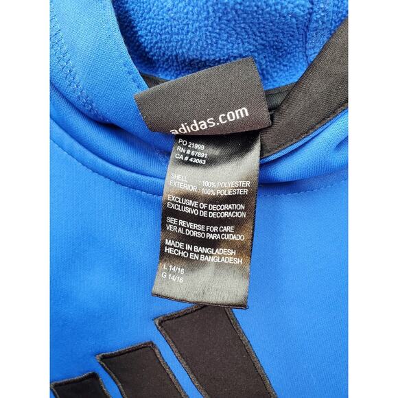 adidas Hoodie Youth‎ Large Blue Polyester Long Sleeve Embroidered Logo Pullover - Picture 9 of 10